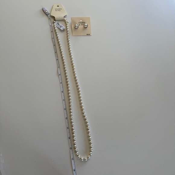 Crown & Ivy- Faux Pearl Earrings & Necklace Set-Classic-Statement- Long-Layering - Picture 9 of 9